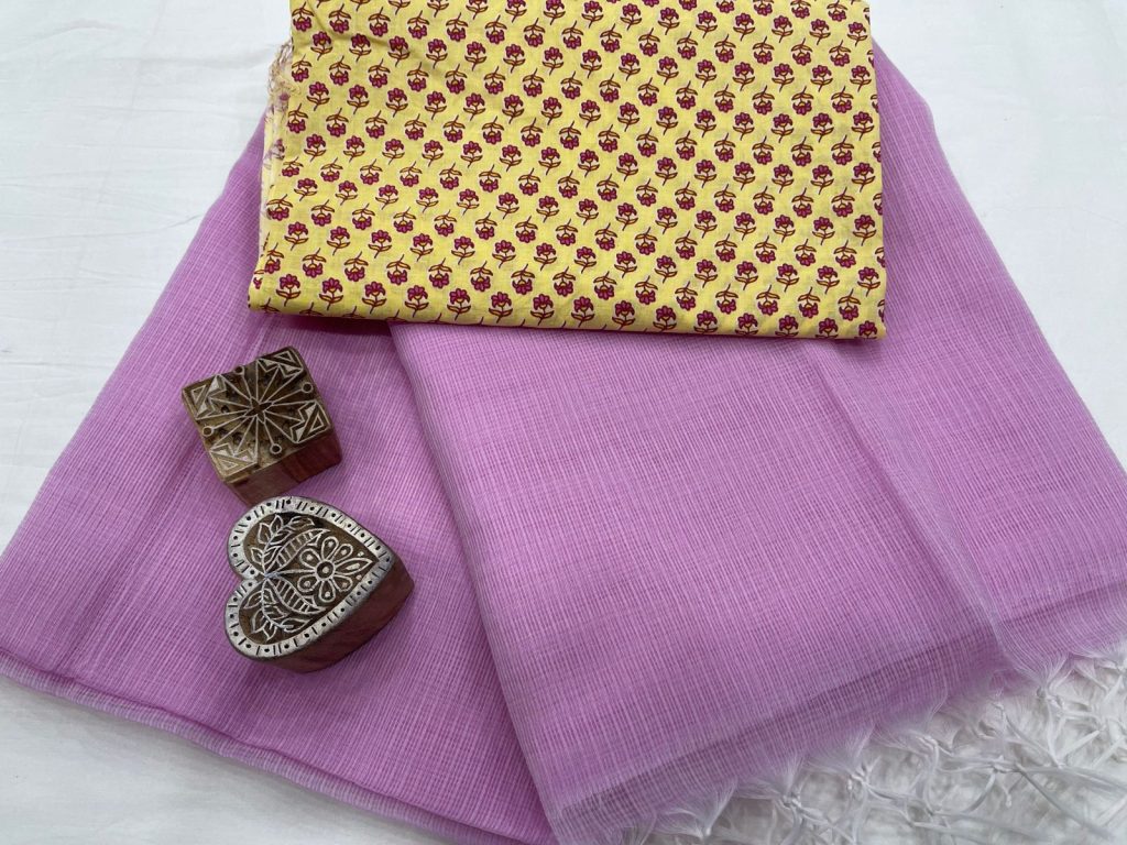 Lavender plain kota doria latest sarees with price