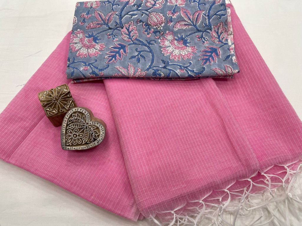 Plain blush pink kota doria sarees new arrival