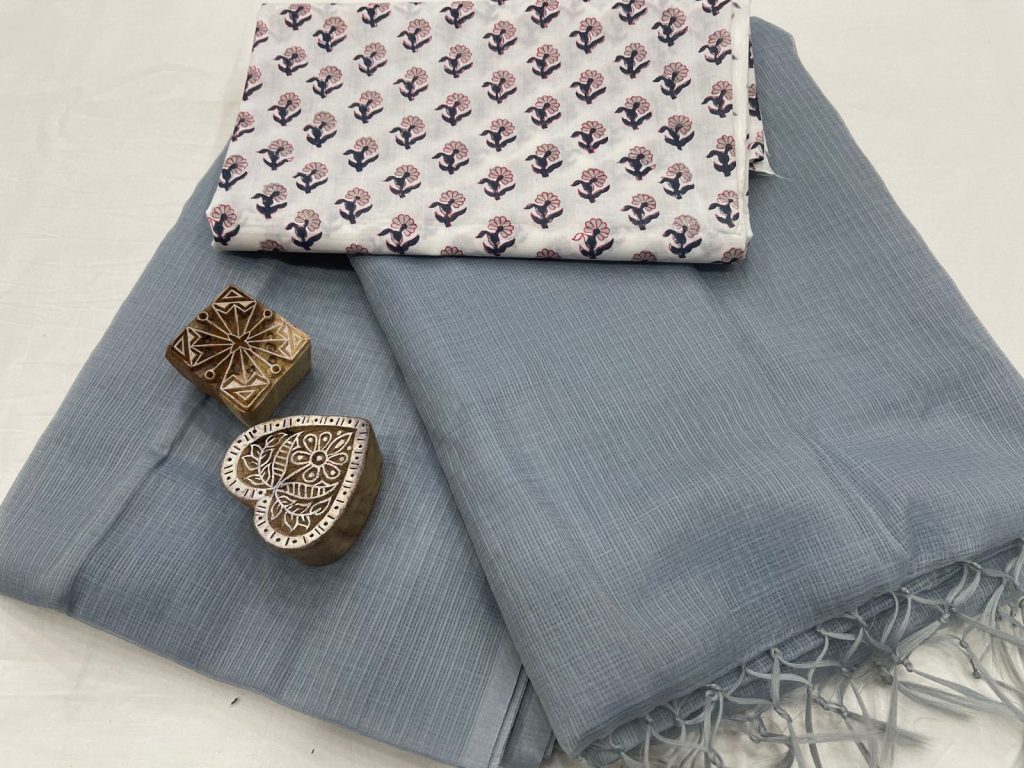 Plain gray kota doria new saree collection