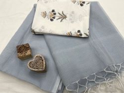 Plain gray kota doria sarees for women