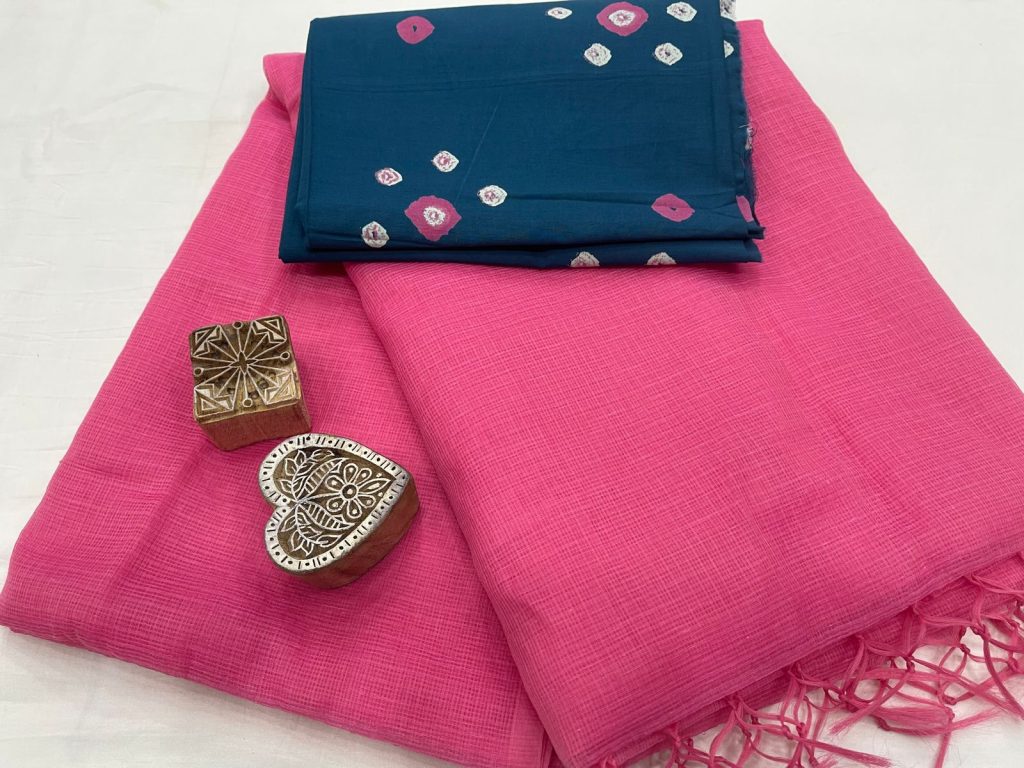 Raspberry pink plain kota doriya new saree collection