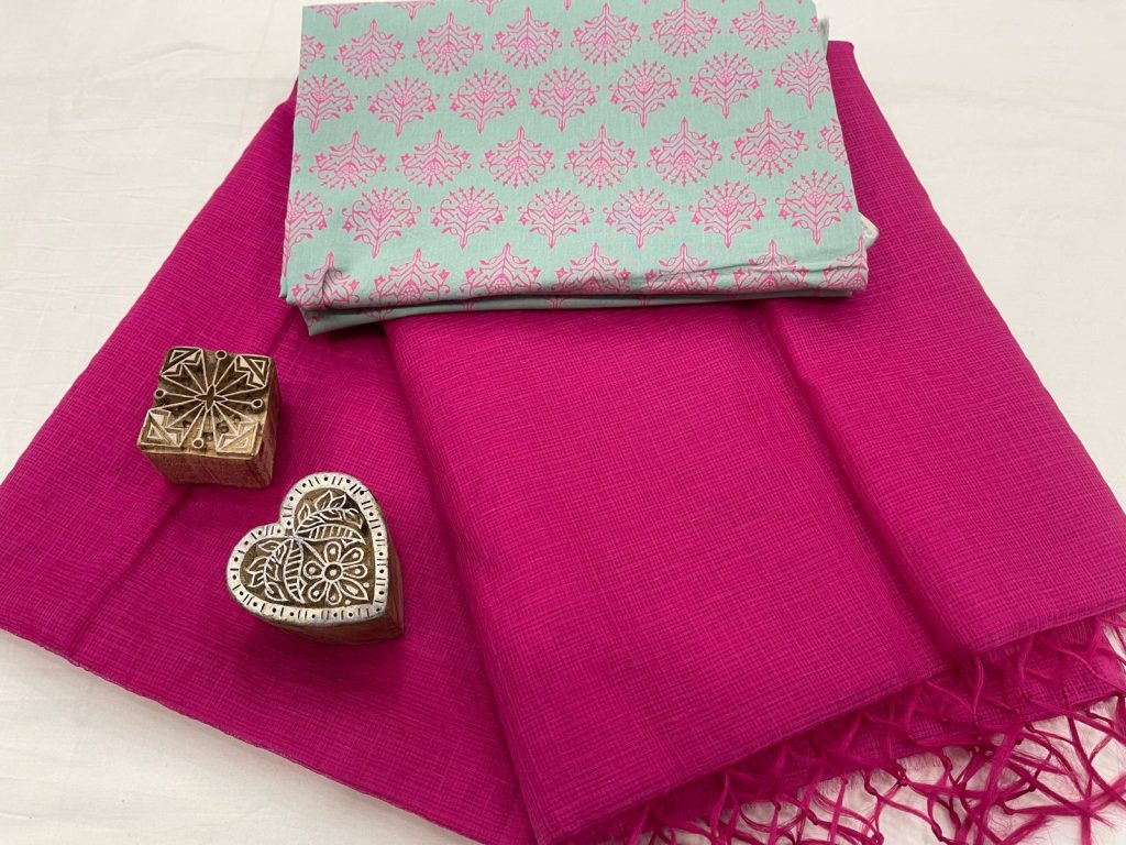 Ruby pink plain kota doria latest sarees with price