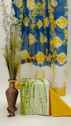 Cobalt blue and yellow shibori print cotton dupatta traditional dress for women