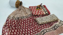 Red bagru dabu print chiffon dupatta cotton ethnic dresses for women