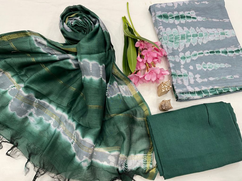 Viridian green party wear upada silk salwar kameez with chanderi dupatta
