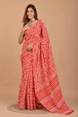 Scarlet discharge print soft cotton sarees for summer