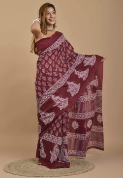 Wine color soft cotton sarees for summer