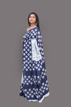 Persian blue and white daily wear printed saree with price
