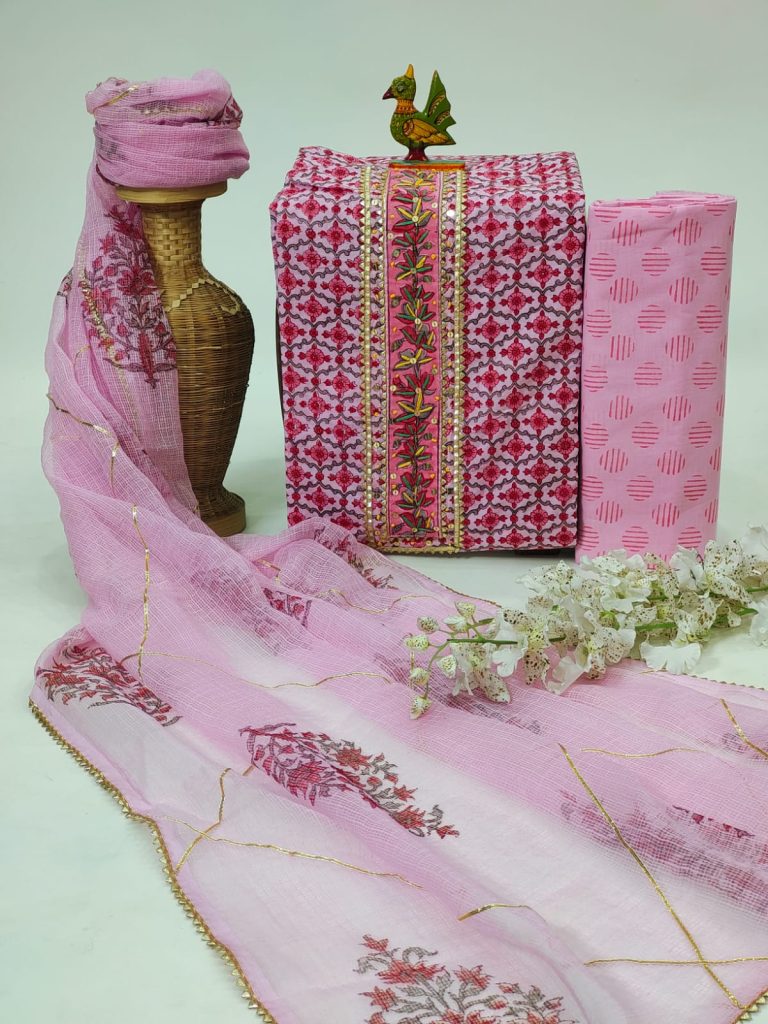 Magenta rose block printed party wear suit salwar