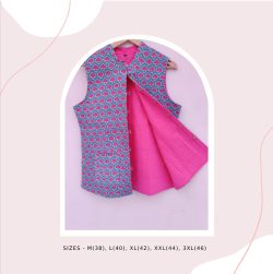 Pink blue printed Reversible sleeveless jacket