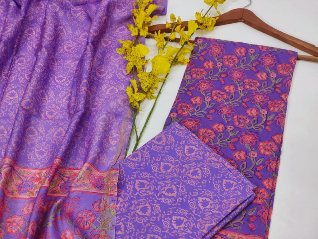 Orchid color chanderi silk suit designs