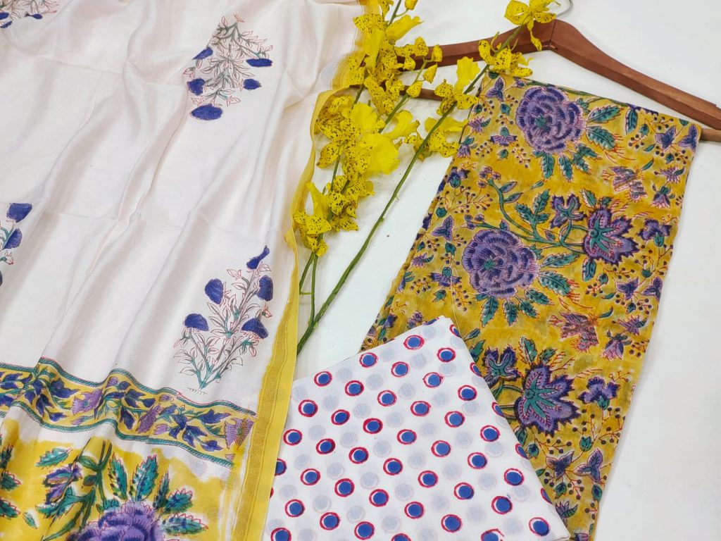 Amber yellow chanderi silk salwar suit designs