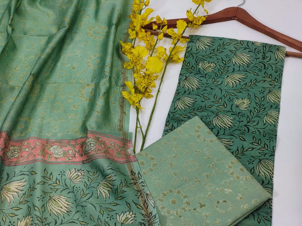 Jade green chanderi silk suits wholesale