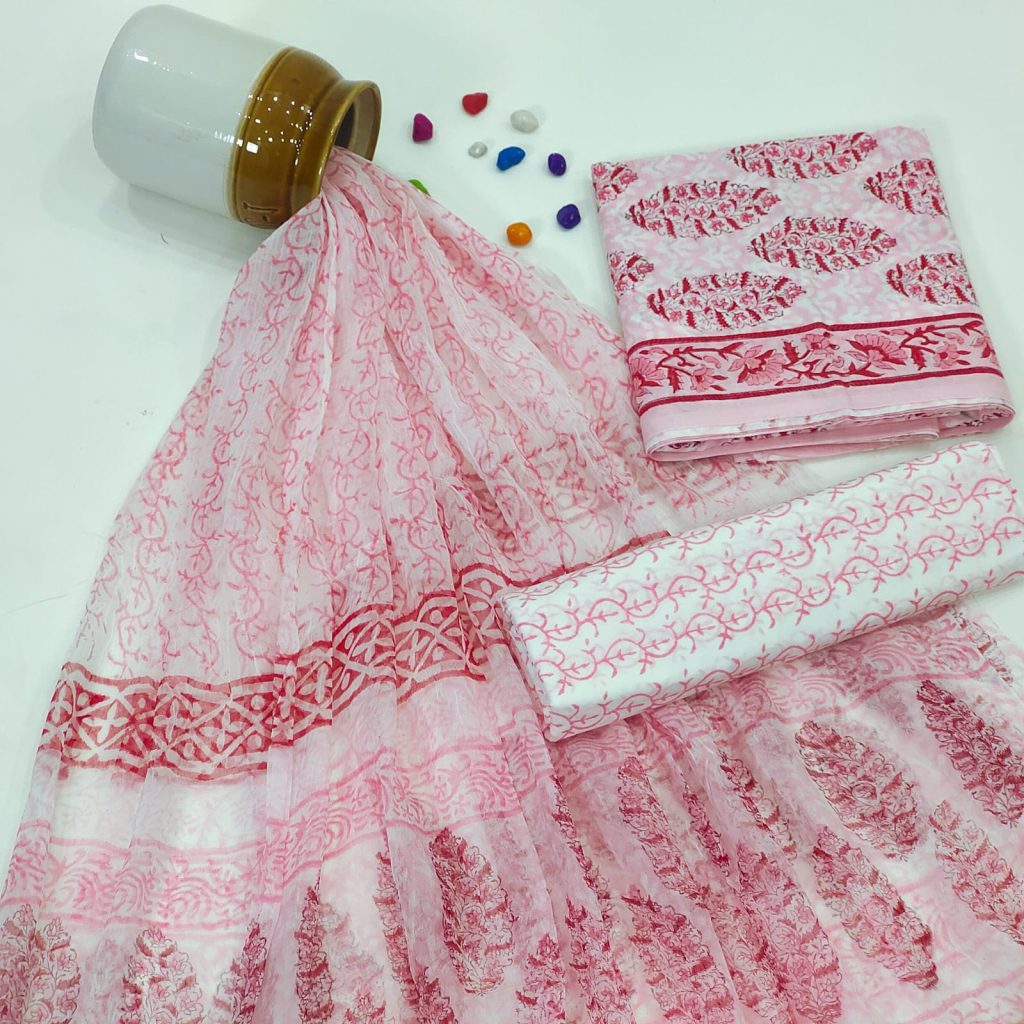 Pink chiffon dupatta cotton suits online