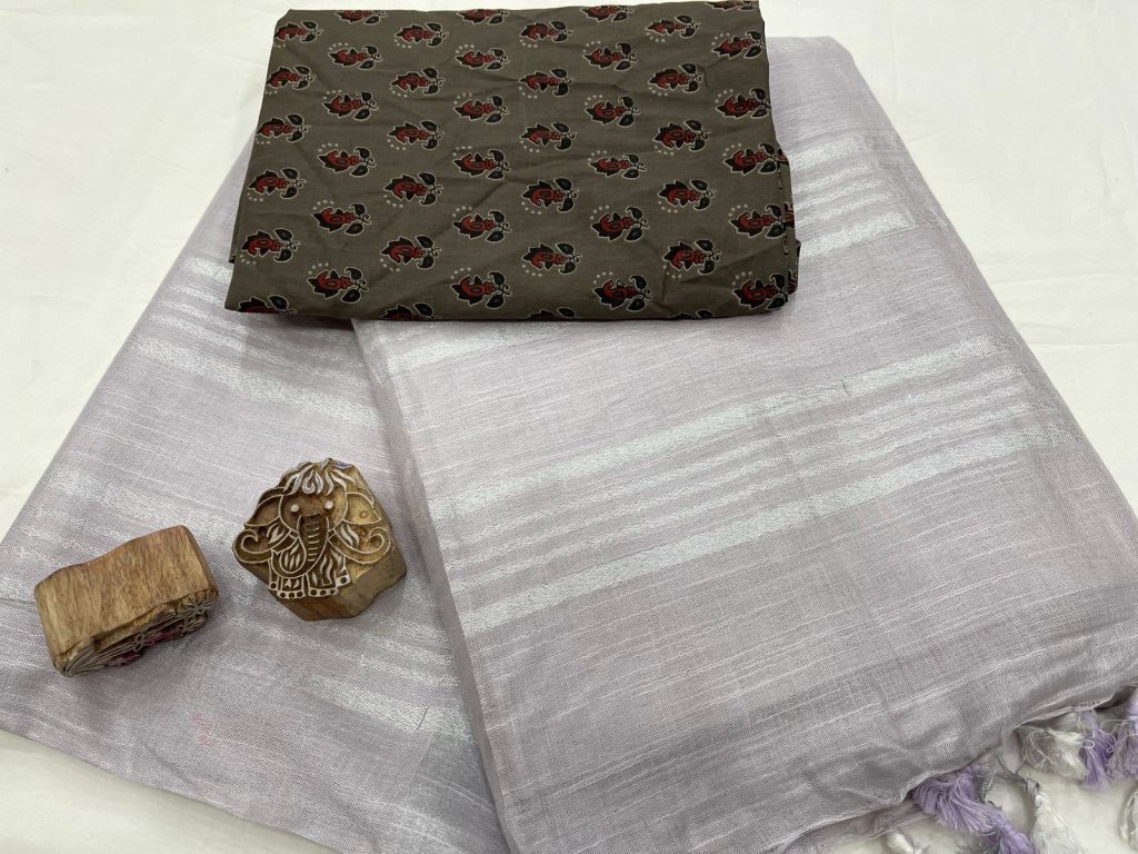 Plain lite gray best linen sarees