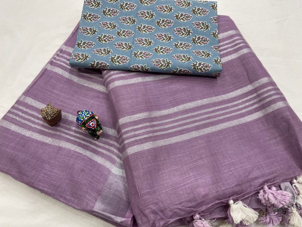 Plain Lavender linen sarees online