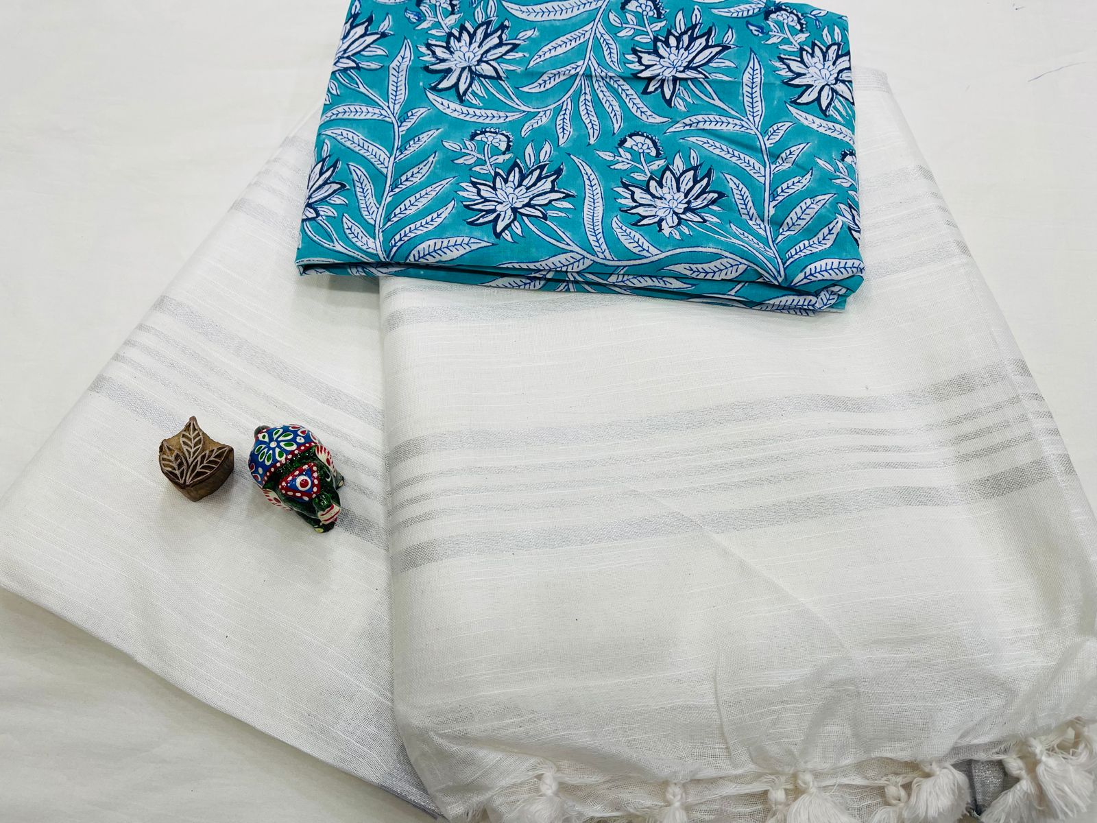 Plain white linen sarees online