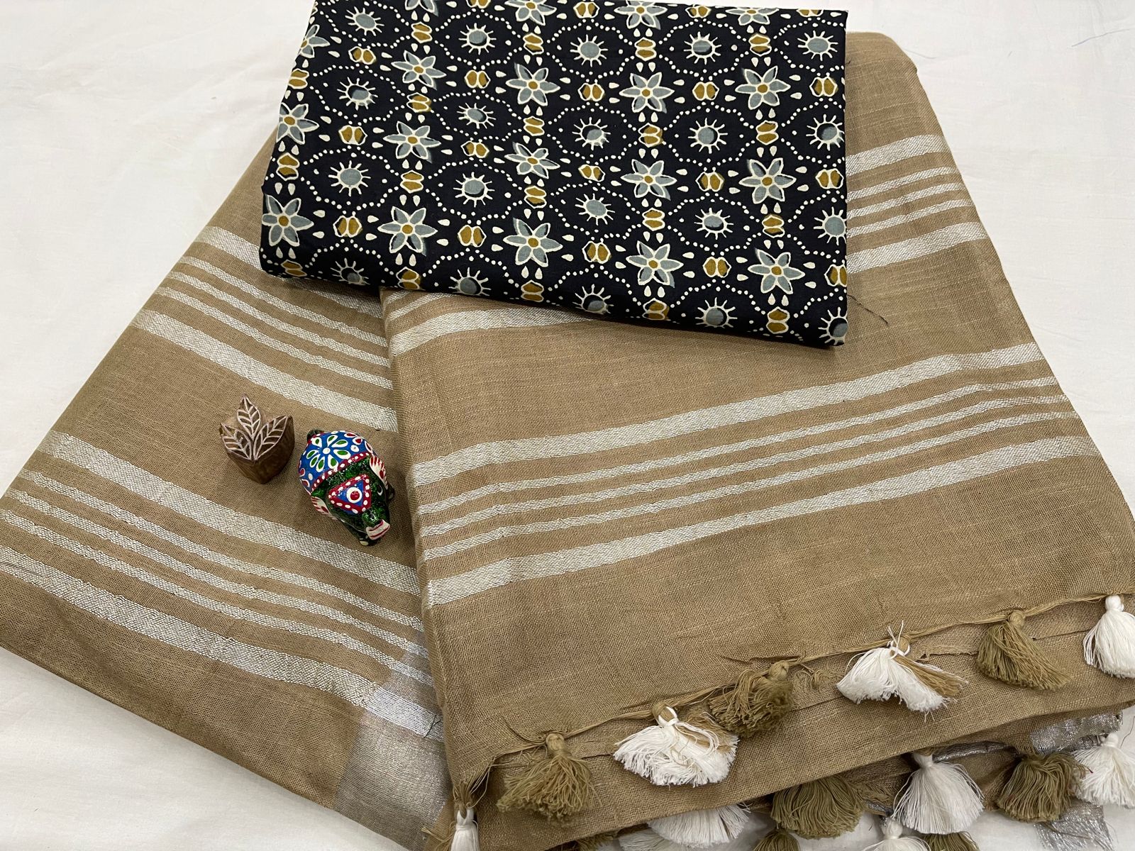 Plain Bronze brown cotton linen sarees