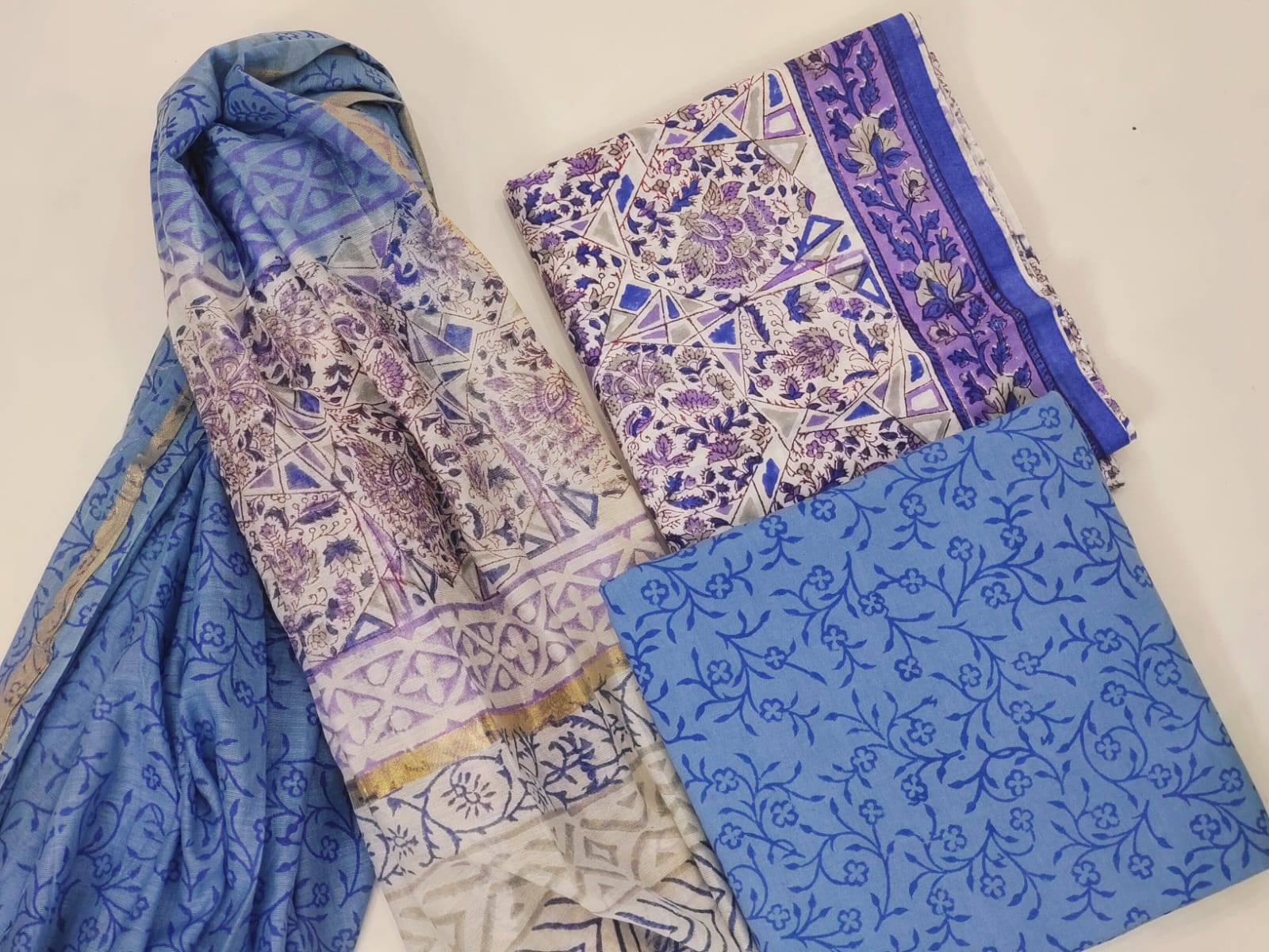 Purple blue cotton office wear salwar suit design with chanderi dupatta