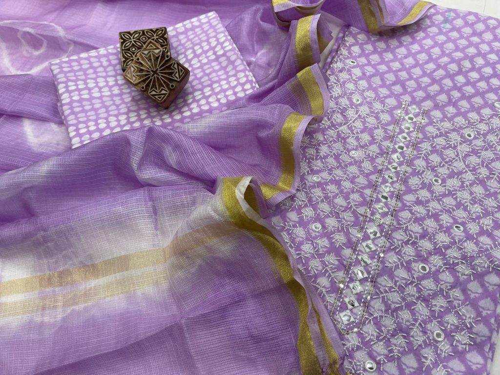 Lavender cotton party wear dress for ladies