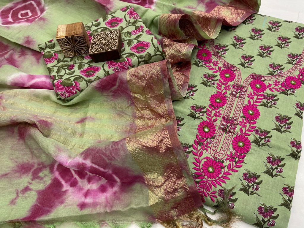 Pear green Cotton embroidered party wear suit design