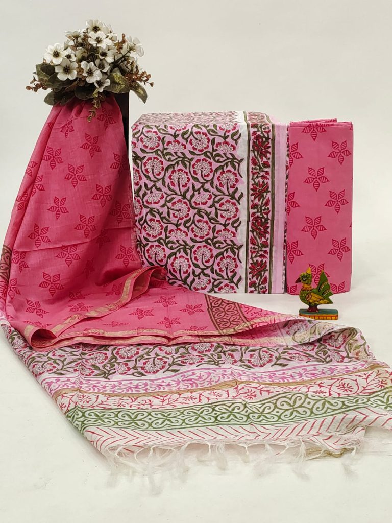 Rose pink cotton salwar suit design with chanderi cotton dupatta