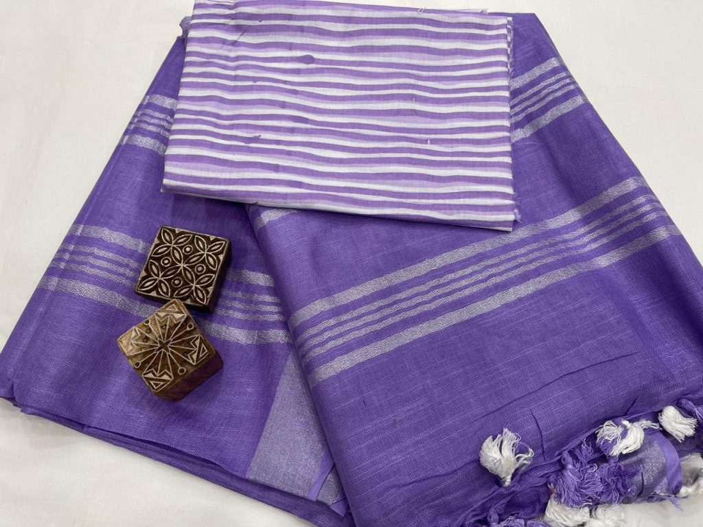 Violet plain linen sarees new arrival