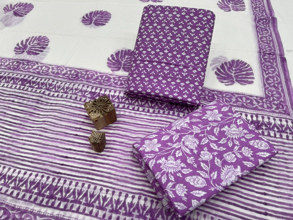 Printed violet cotton dupatta summer dress for women