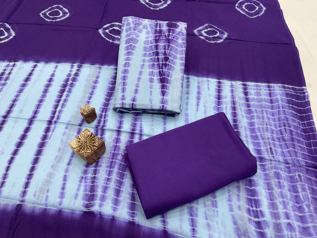 Violet shibori print cotton dupatta summer suits for women
