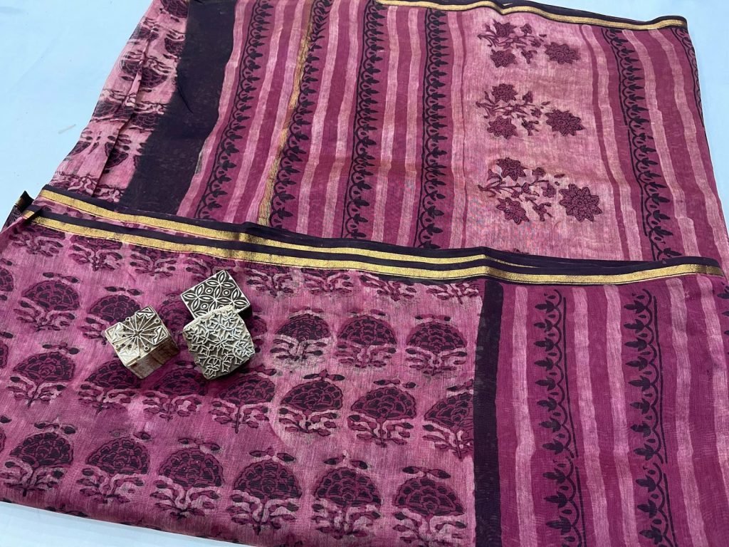 Flirt red violet bagru dabu print chanderi silk sarees online