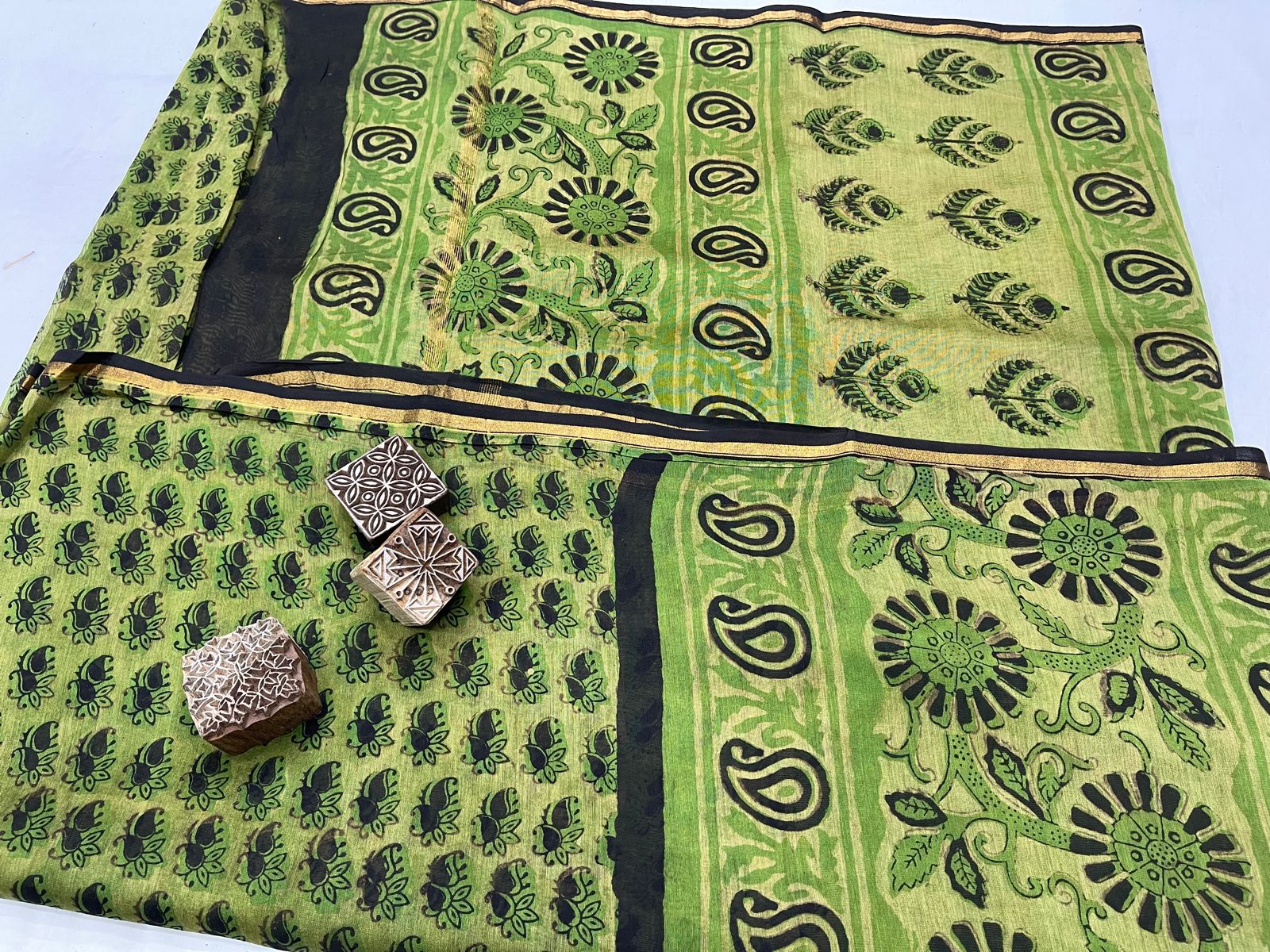 Lime green printed chanderi silk sarees online