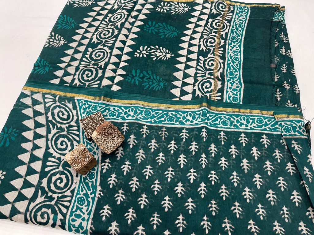 Tiber shade viridian green premium silk sarees in chanderi