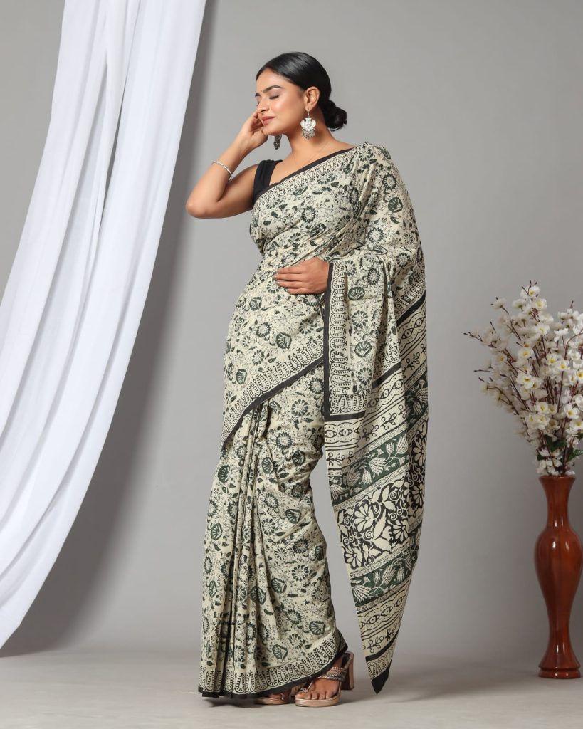 Real bagru print cotton saree collection
