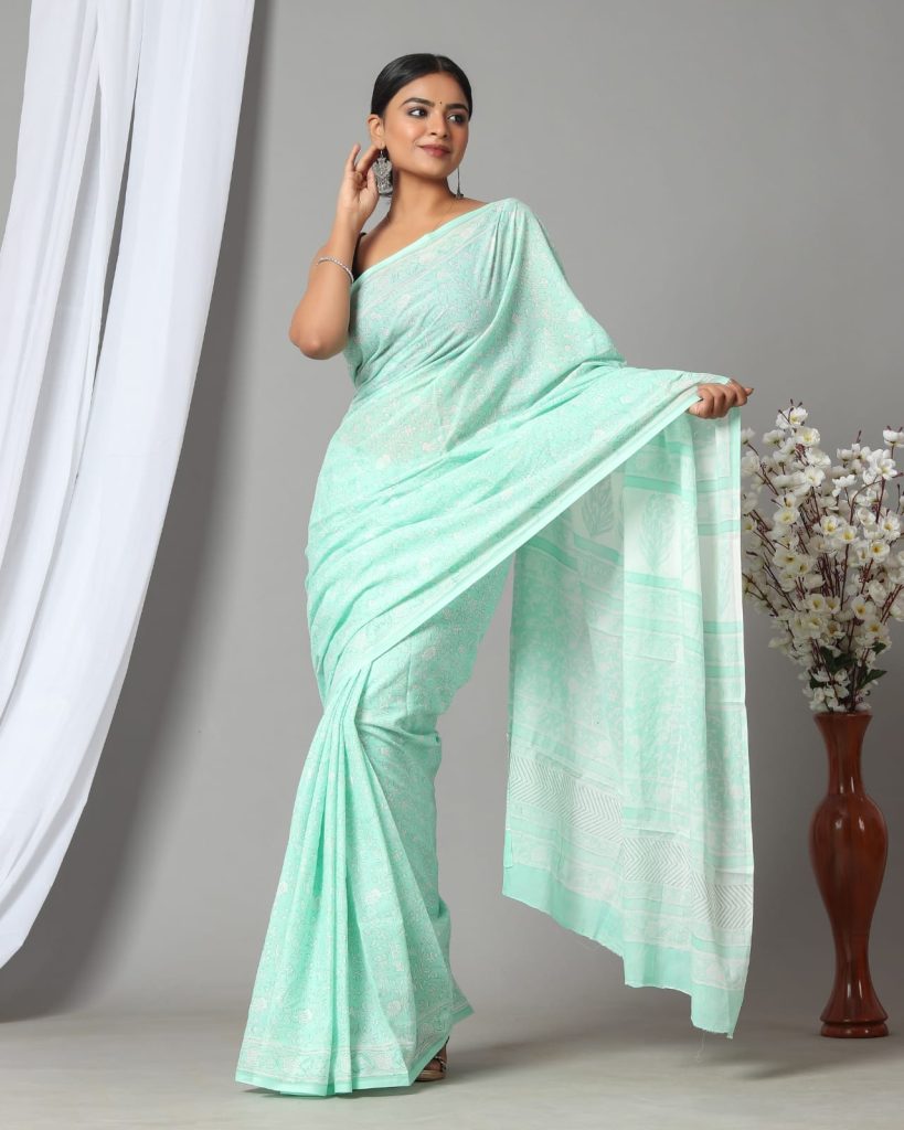 Cotton Pale Turquoise women saree online