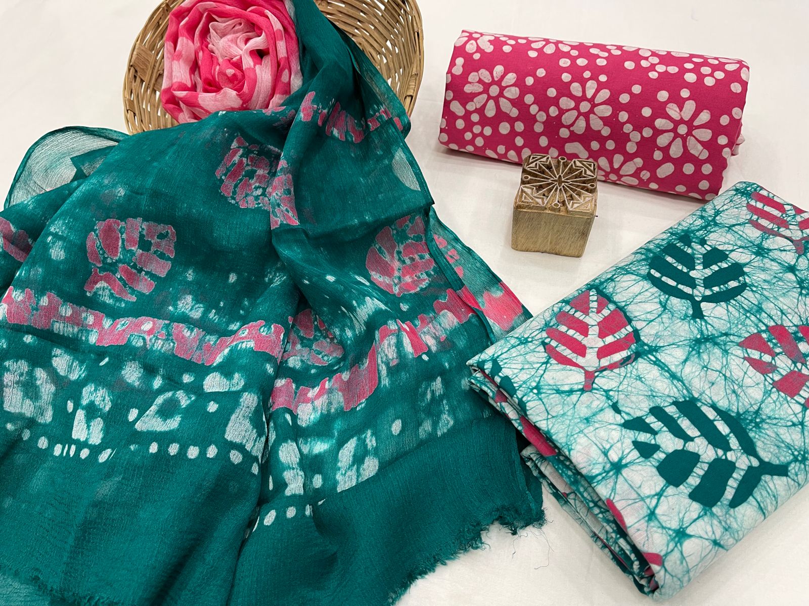 Mosque green batik print cotton salwar suit online shopping