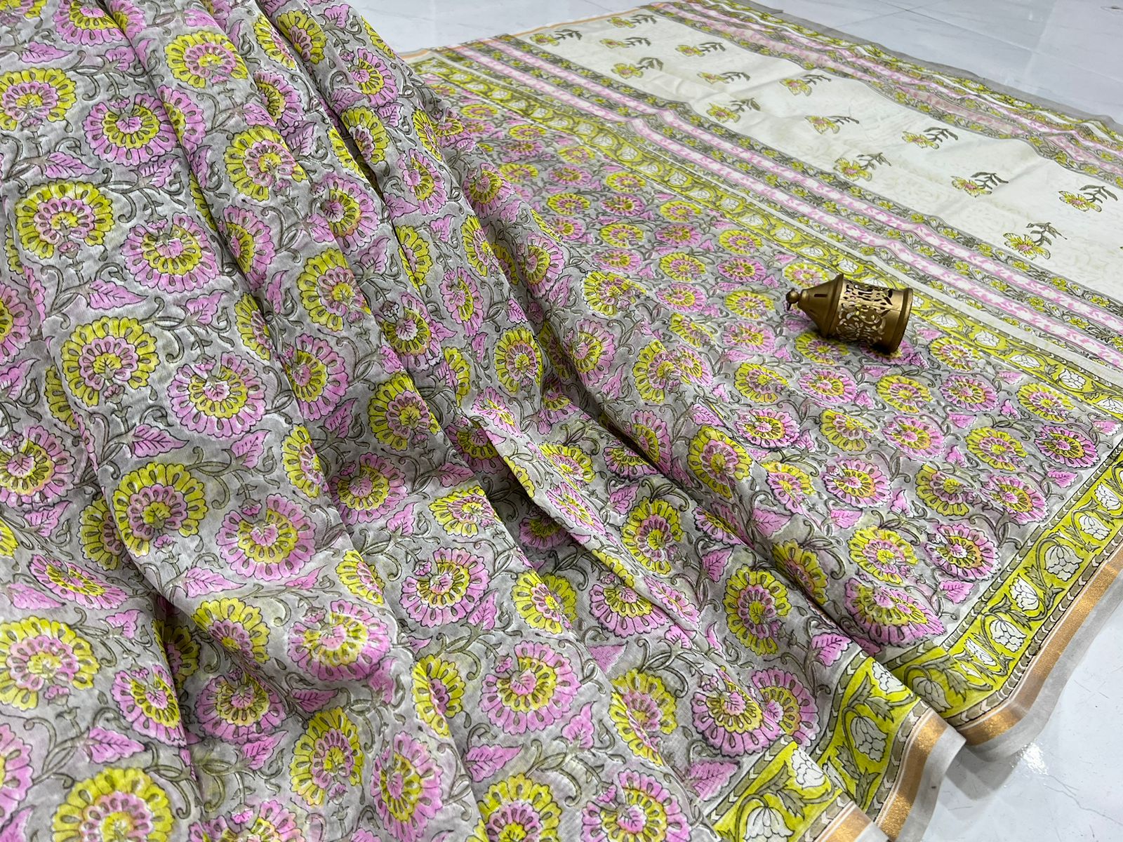 Gray floral print chanderi party wear sarees