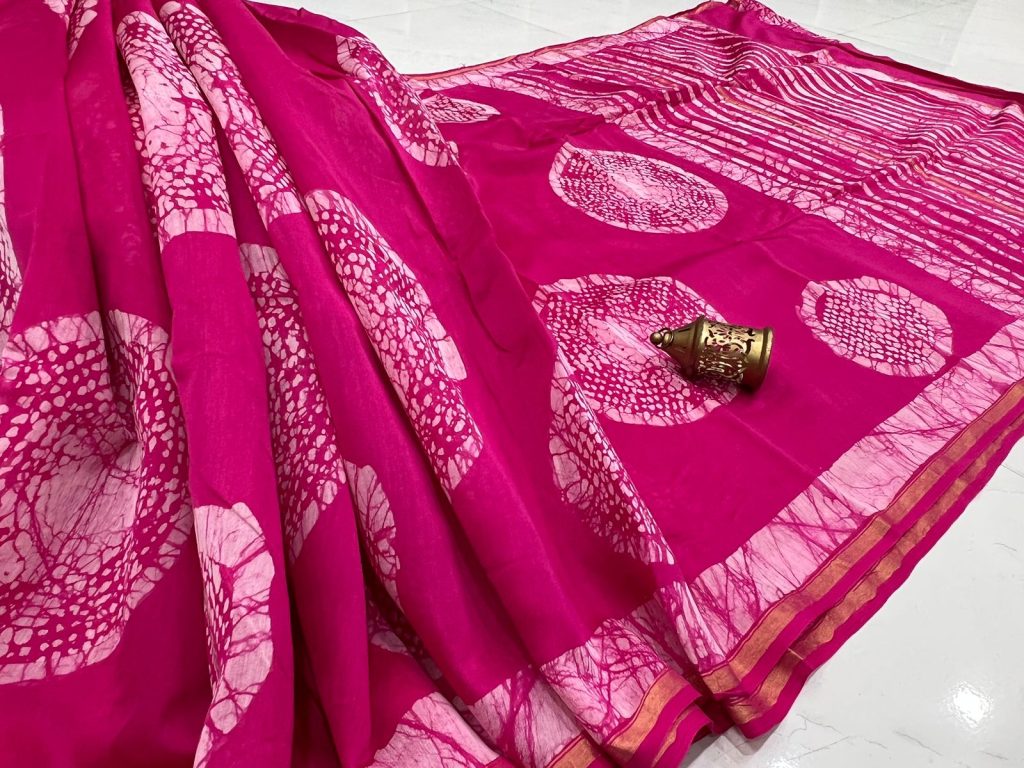 Raspberry chanderi printed silk sarees