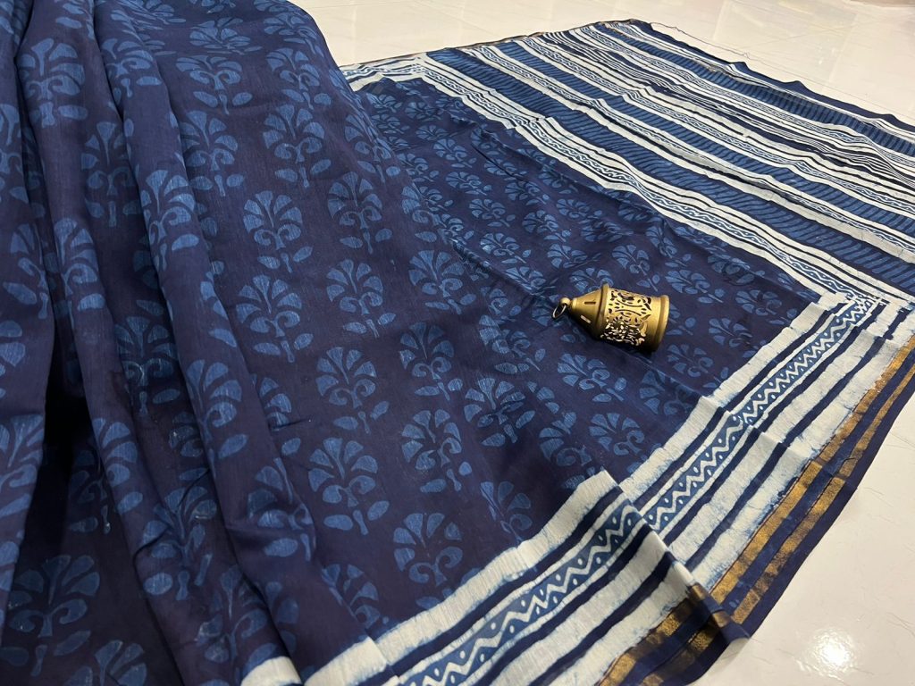 Indigo blue chanderi silk sarees online