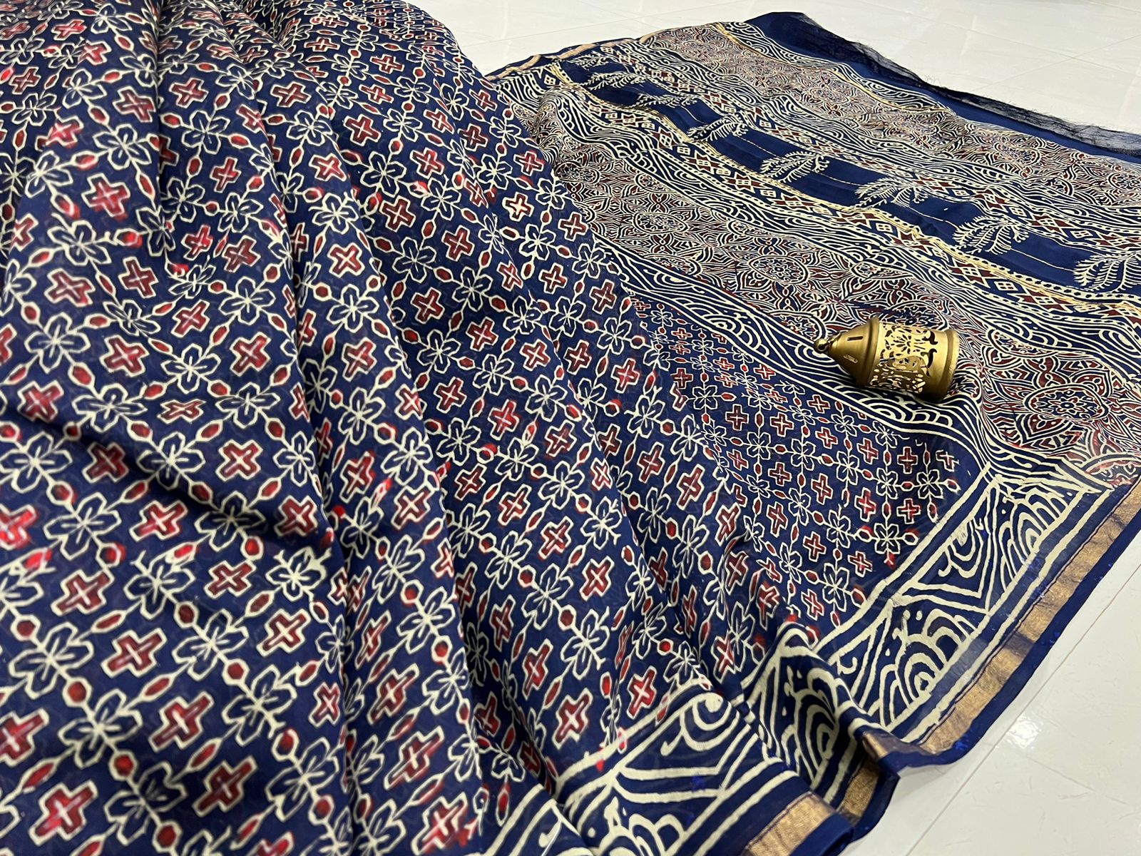 Persian blue chanderi zari border silk saree