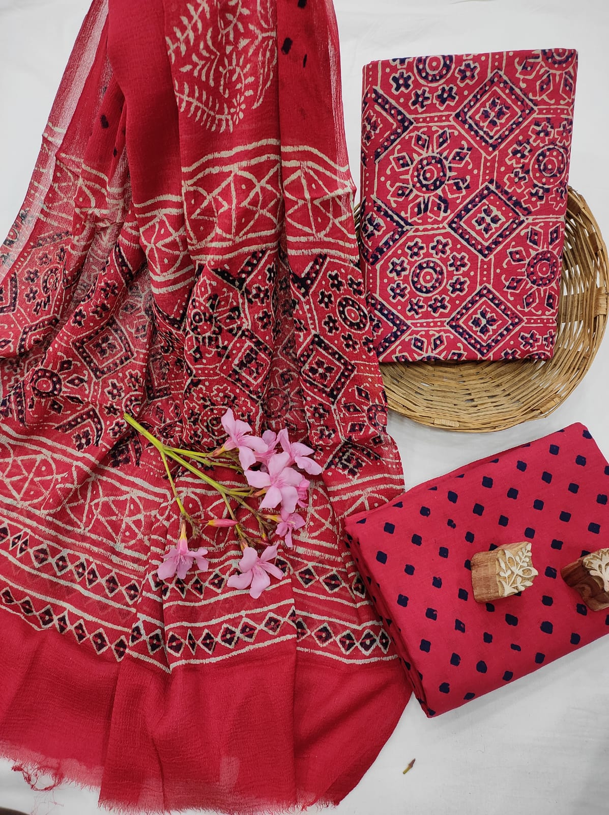 Falu Red indian ethnic wear salwar suits with chiffon dupatta