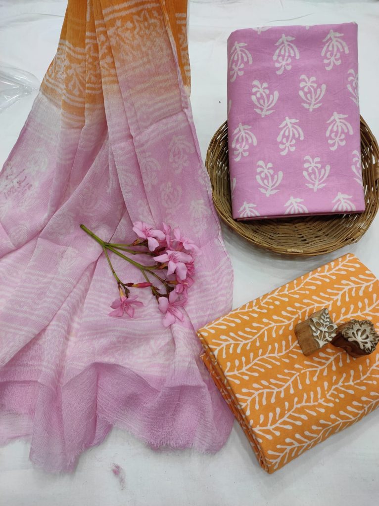 Viola pink online dress material shopping with chiffon dupatta