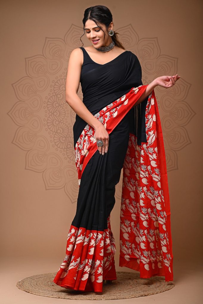 Black and red summer cotton sarees
