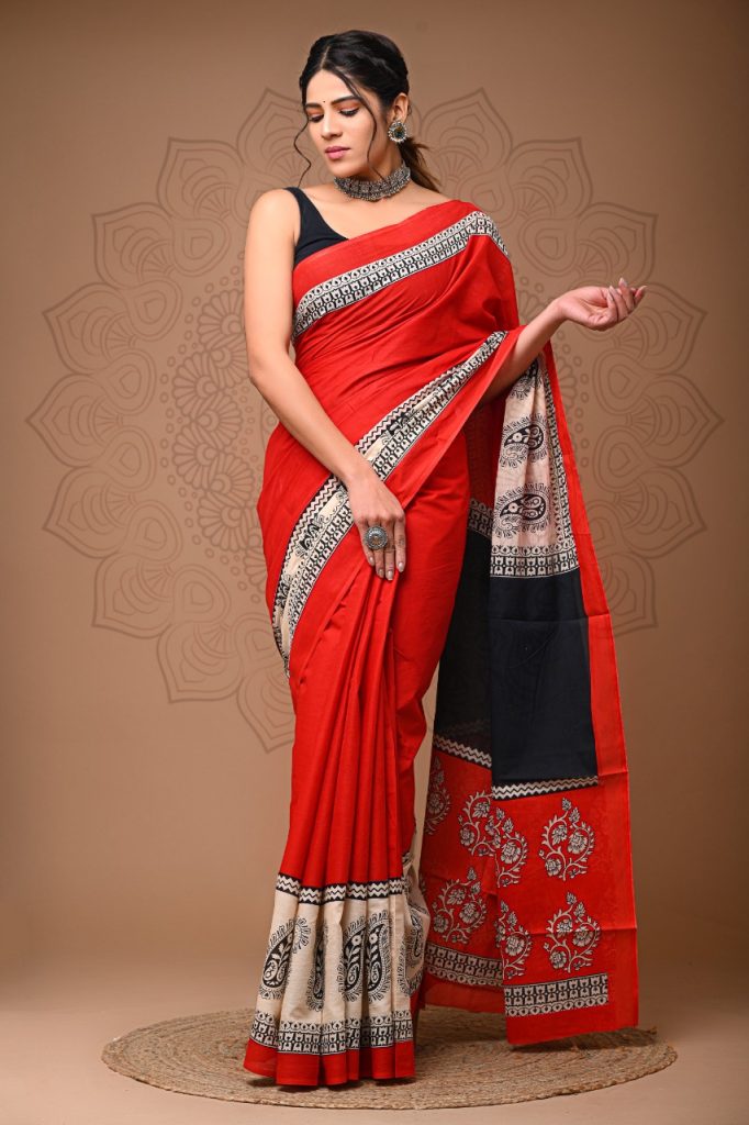 Red handloom cotton sarees