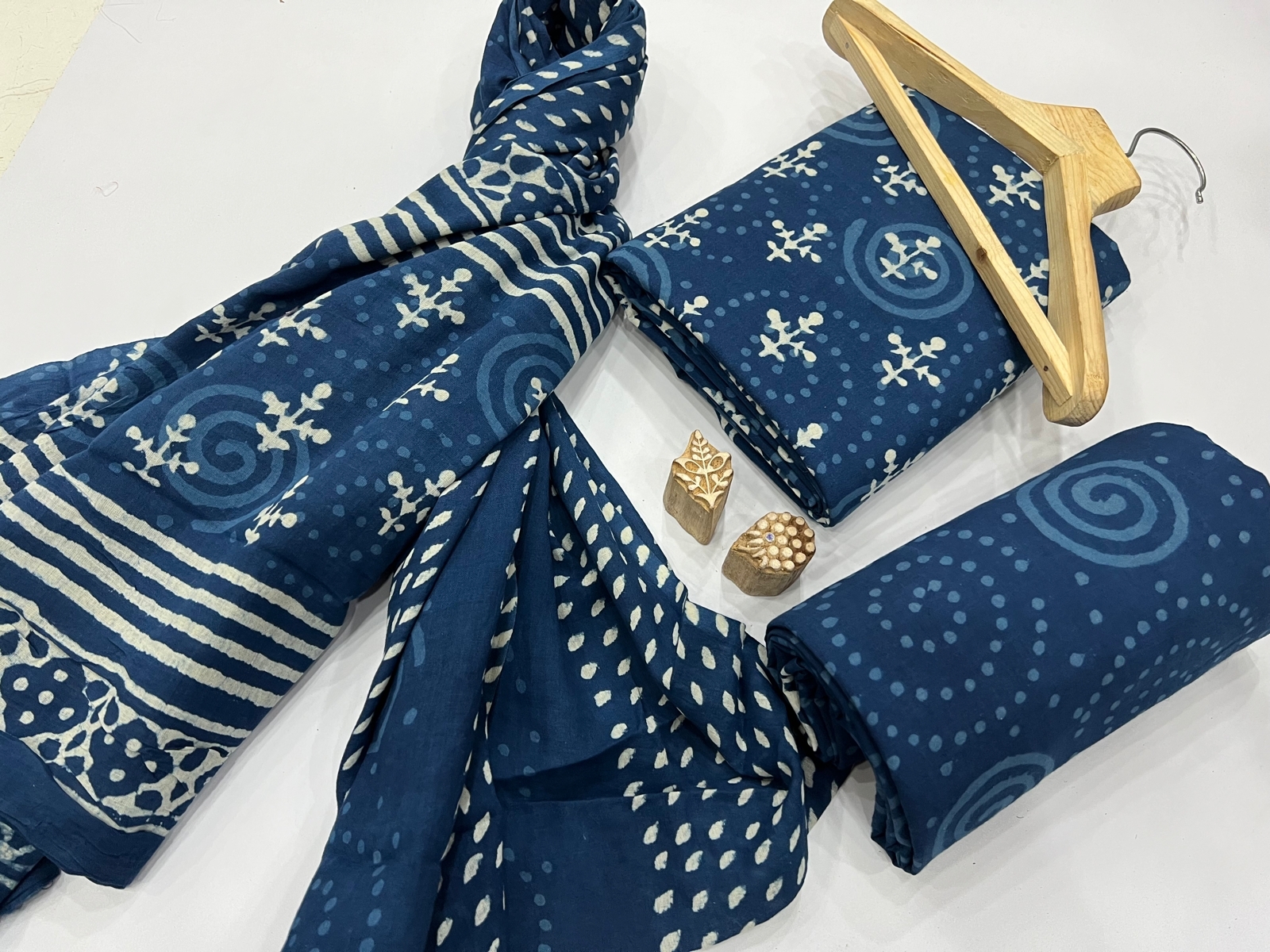 Traditional indigo blue hand block printed cotton suits