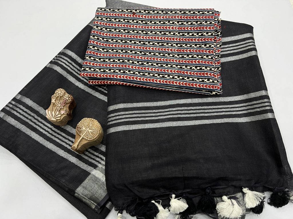Black plain linen sarees with price