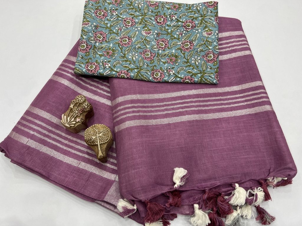 Byzantium plain linen sarees online