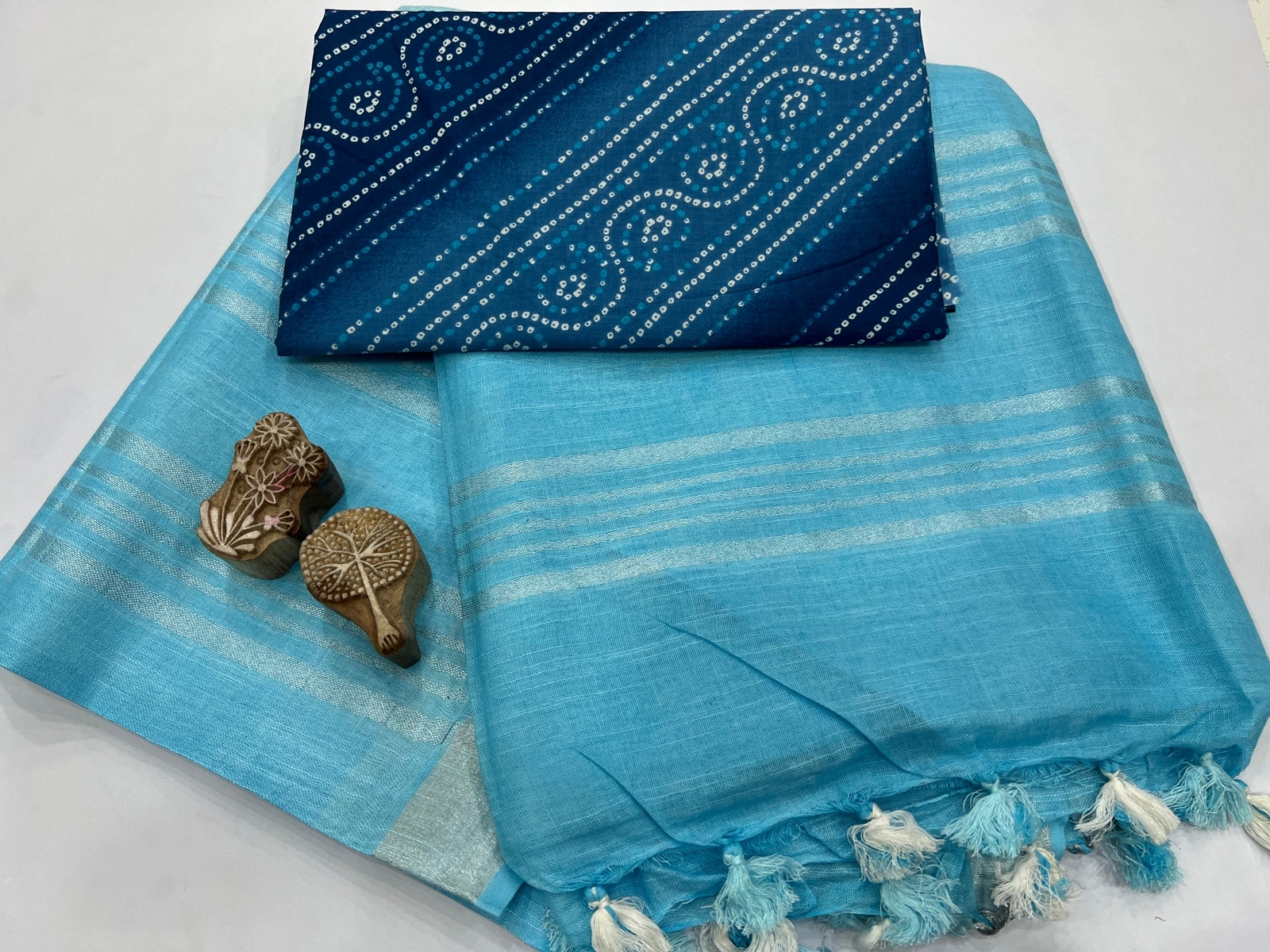 Baby blue plain linen cotton sarees