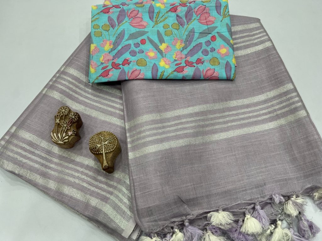 Lilac color buy linen sarees online