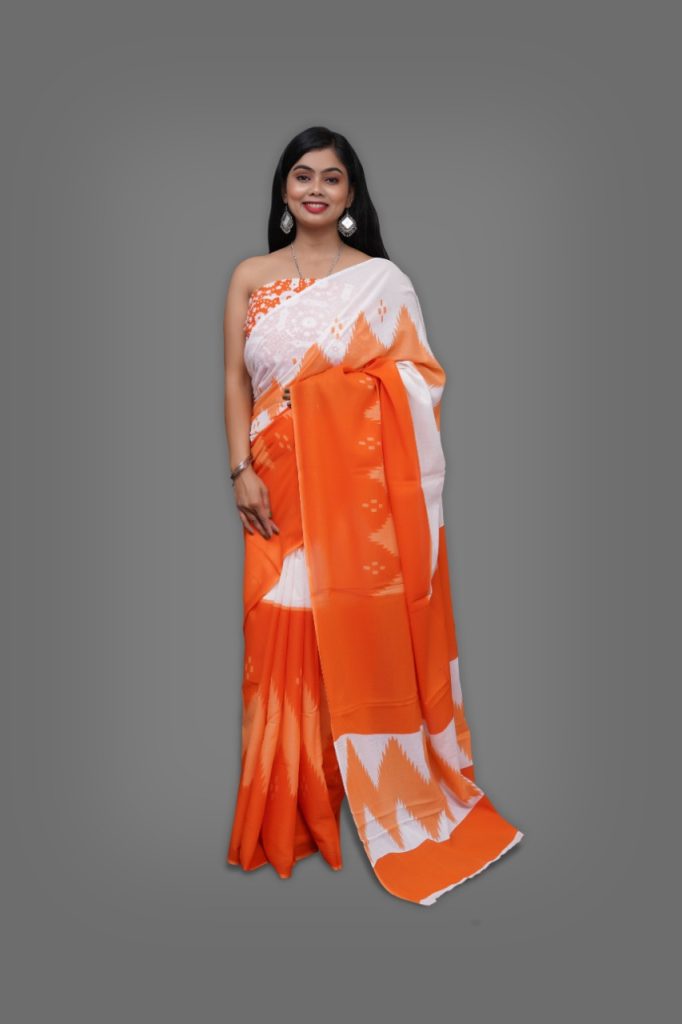 Orange color cotton saree online