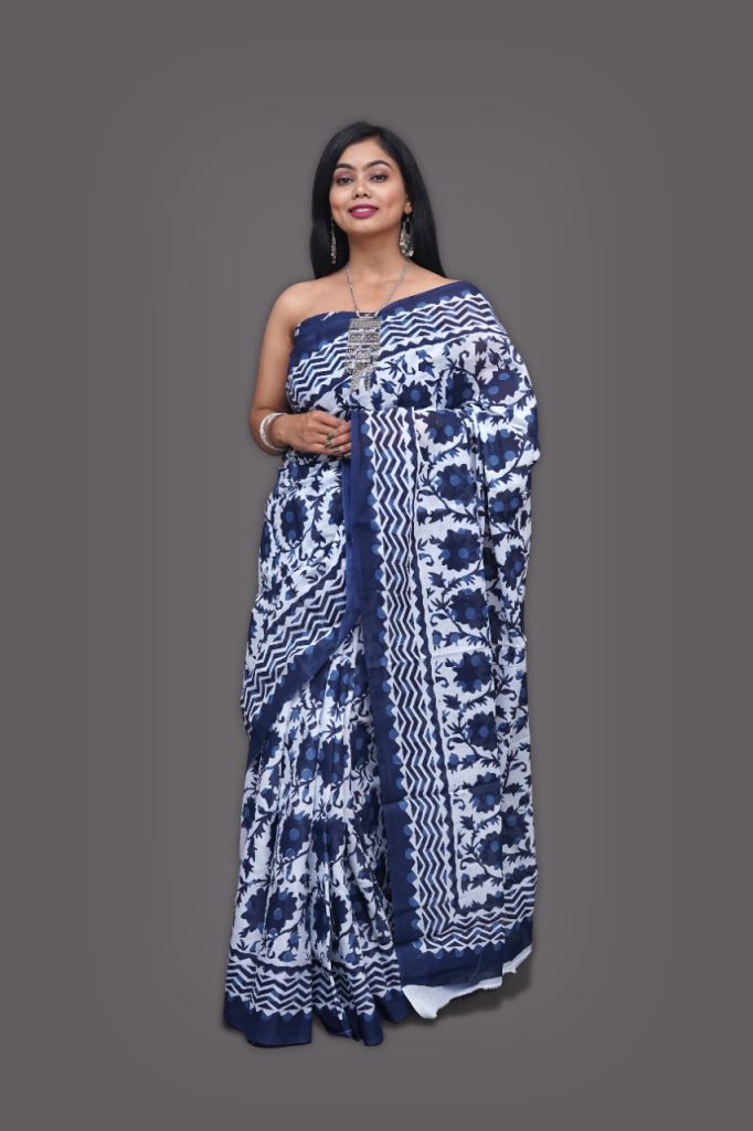 Indigo blue color handloom cotton sarees